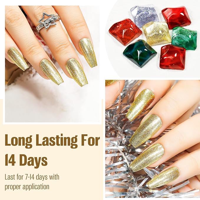 Glitter Gold Nail Polish 15ml, Christmas Quick Drying Nail Polish Regular Shimmer Long-Lasting Air Dry Oil-Base Nails Polish Non Gel DIY Salon At Home