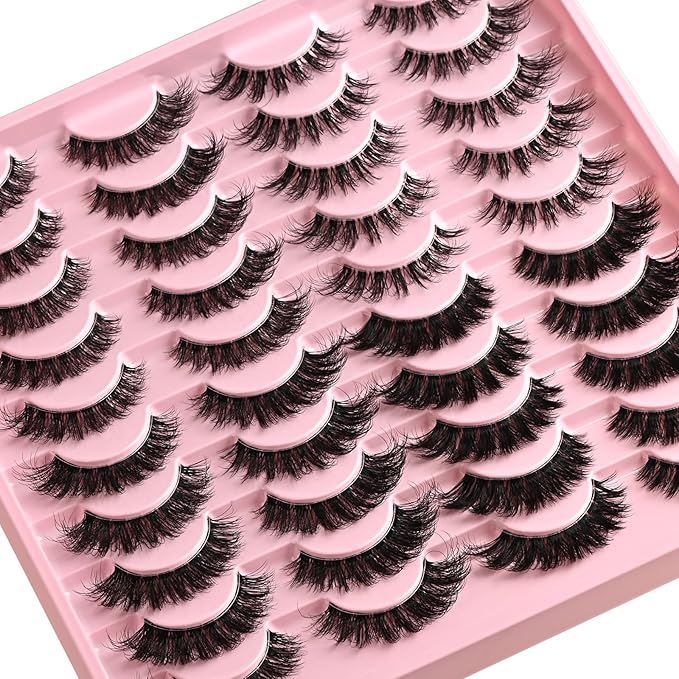 FARRED Lashes Wispy False Eyelashes 4 Styles Cat Eye Fake Lash Strips Natural Fluffy Clear Band Strip Eyelash Pack 20 Pair Mink Short Cateye Lashes Natural Looking Wispies Easy Eye Lash for Beginners