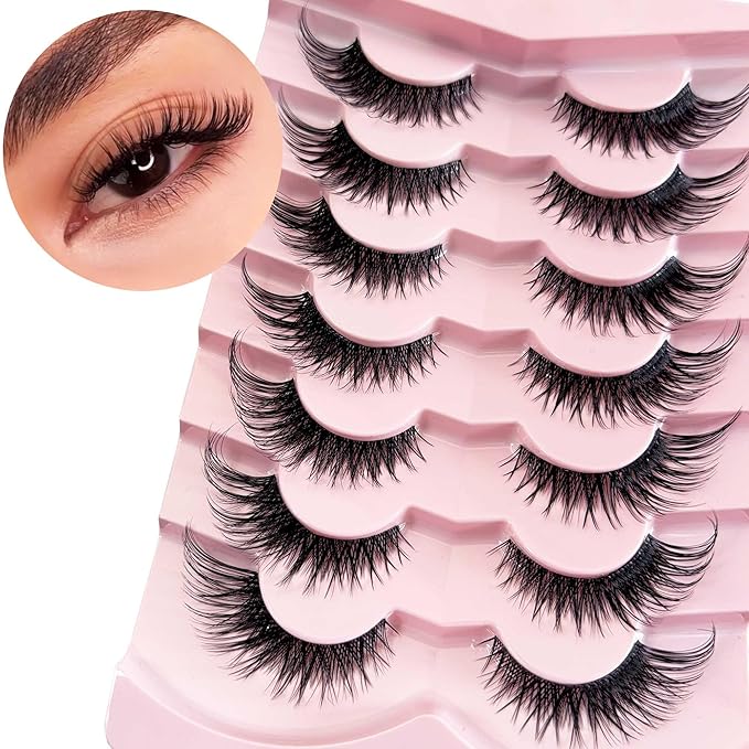 Yasnai Fox Lashes False Eyelashes Strip Volume Lashes Wispy Cat Eye Fake Lashes Natural Eyelashes 7 Pairs Pack