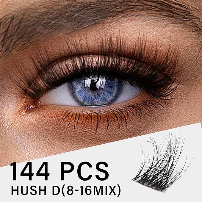 Lash Clusters 144pcs Individual Lashes, 3D Wispy Lashes Clusters, 0.1mm Super Thin Band Resuable Natural Lashes,D Curl Faux Mink Lashes, 0.05mm Lash Extension (Green Hush-D-0.05-8-16mix)