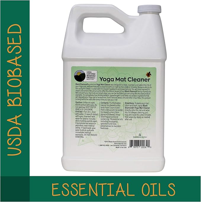 Black Diamond Stoneworks Yoga Mat Cleaner: USDA Certified BIOBASED- Essential Oils, Safe for All Type of Materials, Exercise, Pilates, or Workout Mats. (1-Gallon)