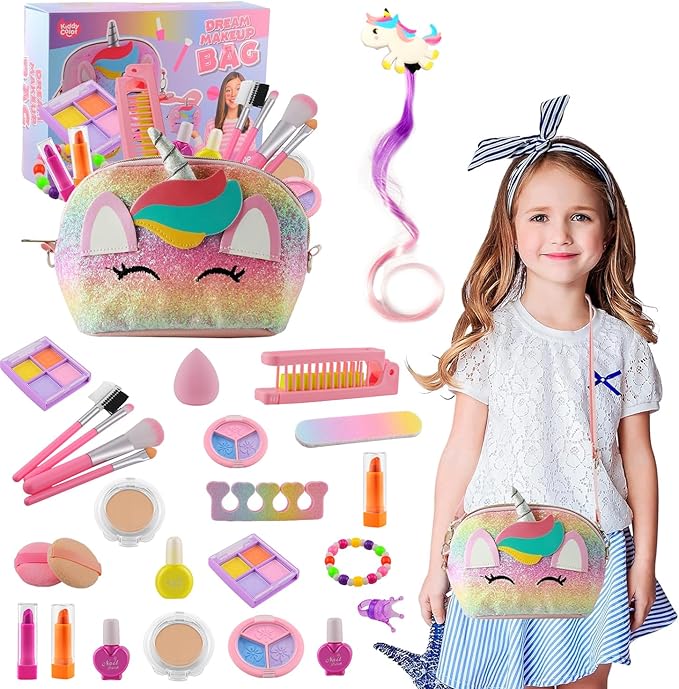 21-Piece Makeup Kit with Large Unicorn Travel Bag, Washable Cosmetic Set with Portable Vanity Makeup Bag, Makeup Travel Organizer Gift
