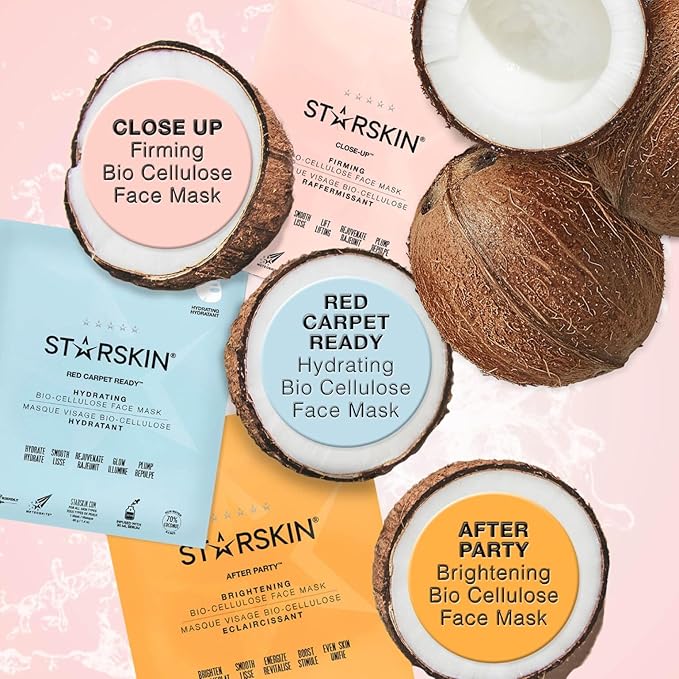 STARSKIN Close-Up 4x40g, Coconut Bio-Cellulose Firming Face Mask for all Skin Types, Face Lifting Korean Skincare Mask, Skin Elasticity Improvement and Rejuvenating Effect, K Beauty Skincare