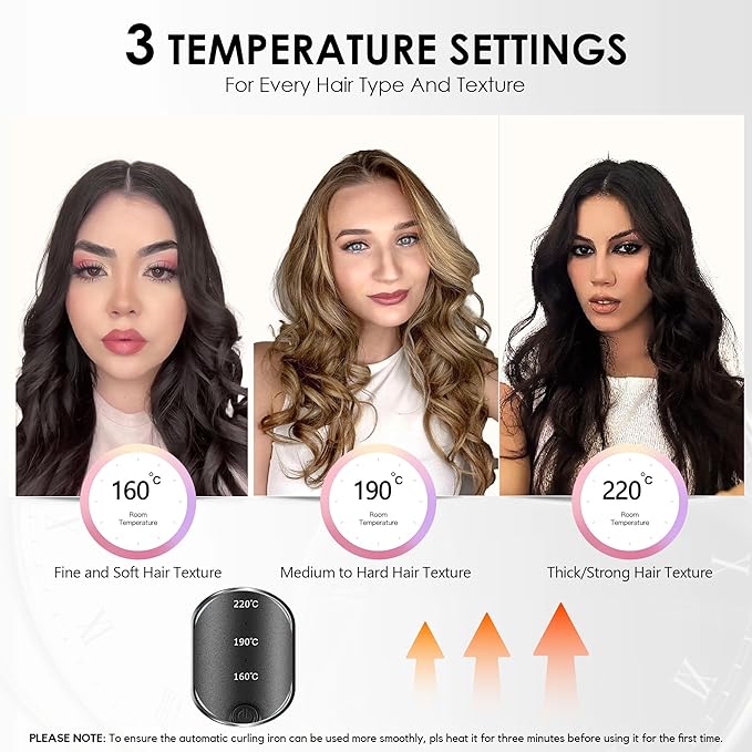 Automatic Rotating Curling Iron, Hair Curler with 3 Temps Fast Heating, 2-Way Rotating 1 Inch Curling Wand, Ceramic Coating, Ionic, Anti-Scald, Anti-Tangle, Dual Voltage Auto Shut-Off (Gray)