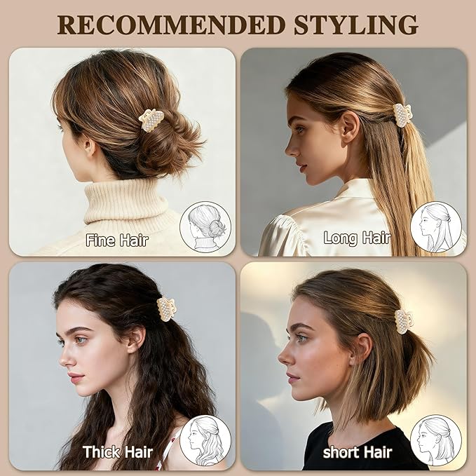 18K Gold Plated Small Claw Clips - 1.7 Inch Cute Rhinestone Hair Clips for Women Girls Thick Thin Hair, Premium French Hair Accessories for Half-Up, Birthday Valentine's Gift for Her, Beige