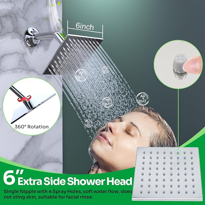 HOMEDEC Dual Shower Faucet Set for Couples, 15x28" 4-Function & 6" Side Shower Heads, 5-Way Diverter Valves, Shower System with Body Jets, Chrome