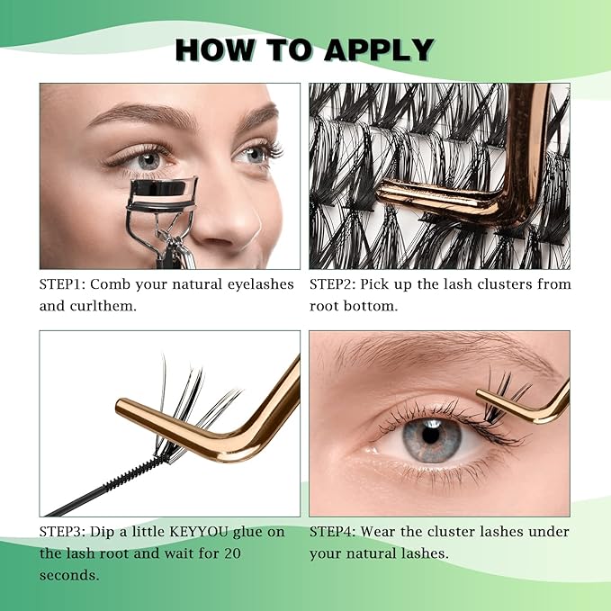 Lash Clusters 300pcs Eyelash Clusters 50D 0.07D Curl 10mm DIY Eyelash Extension KEYYOU Large Tray Volume Soft&Natural Individual Lashes(50D-0.07D,10)