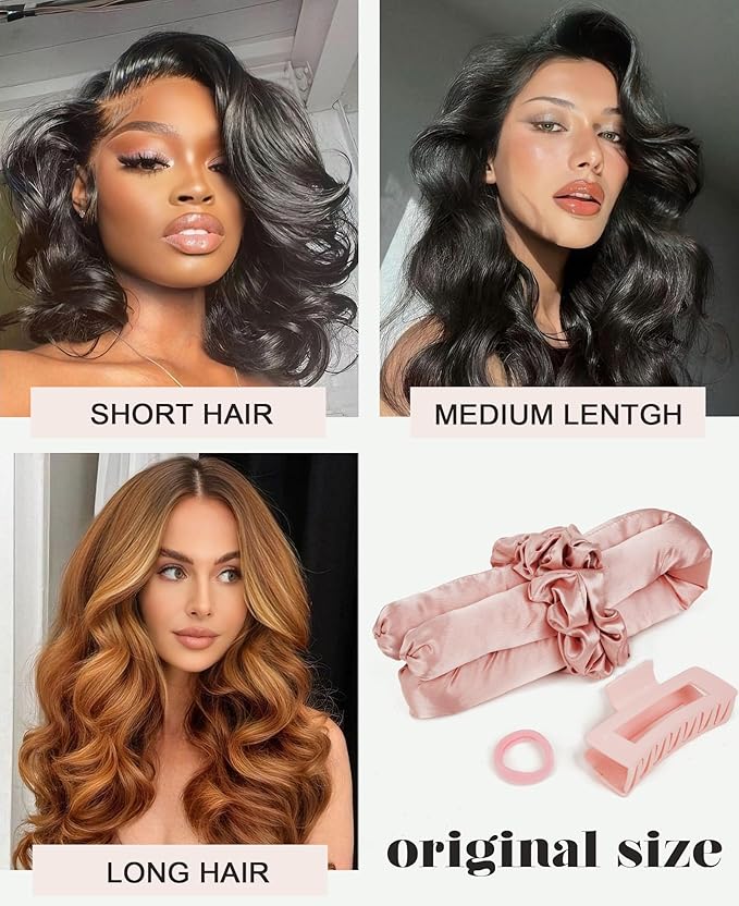 Heatless Curls Overnight Hair Curler to Sleep In Soft Large Jumbo Hair Rollers Flexi Rods for Long Hair Blowout Look Big Curl, No Heat Overnight Curls Satin Heatless Curling Rod Set with Claw Clip