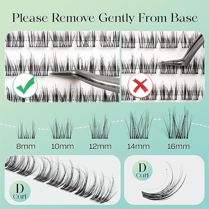 Lash Clusters 0.05mm Individual Lashes, 3D Wispy Lashes Clusters, 0.1mm Super Thin Band Resuable Natural Lashes,D Curl Faux Mink Lashes,120pcs Lash Extension (Green Charm-D-0.05-8-16mix)