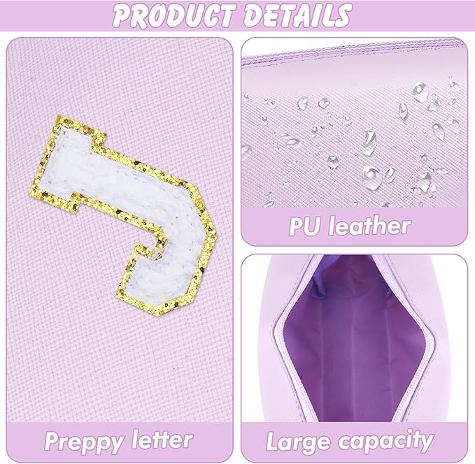 URSKYTOUS Gifts for Girls Initial Makeup Bag Personalized Cosmetic Bag with Zipper Cute Travel Toiletry Bag Waterproof PU Preppy Makeup Pouch Birthday Gift for Teen Girls Women(Purple J)