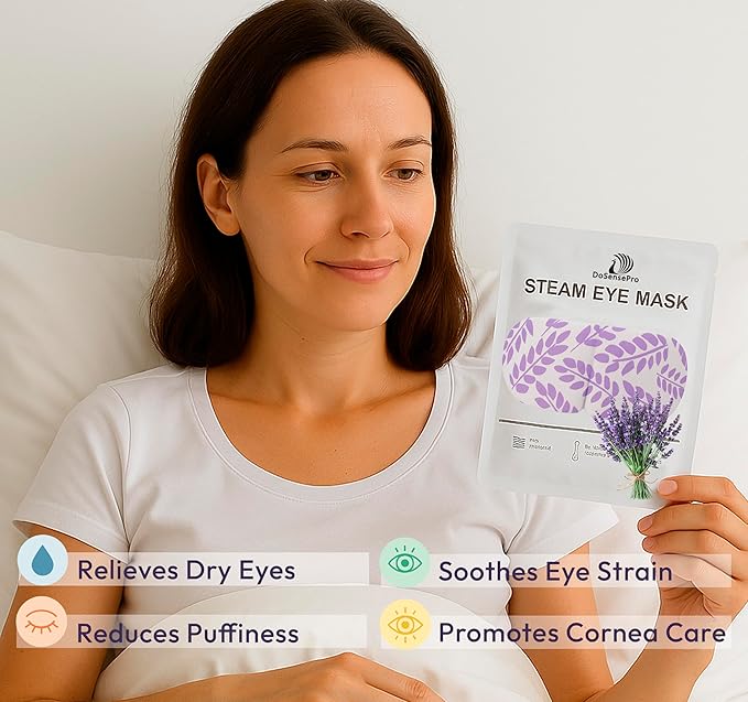 DoSensePro Steam Eye Mask - 16 Pack Lavender Self-Heating Warm Compress for Dry Eyes, Puffy Eyes Relief, Cornea Care, and Relaxation – Soothing & Comfortable Heated Eye Pads