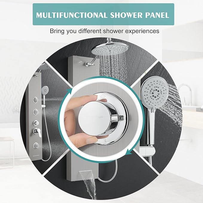 KINKIB Shower Panel Tower System with Adjustable Shower Head, Self-Cleaning Shower Tower with 2-Setting Powerful Body Jets and 5-Function Handheld Shower, Shower Column Brushed Stainless Steel