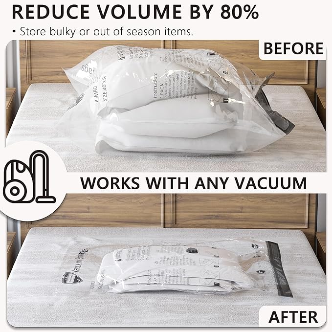 8 X-Jumbo Vacuum Storage Bags, Compression Packing Seal Space Saver Cubes for Clothing Bedding Comforters Blankets Pillows