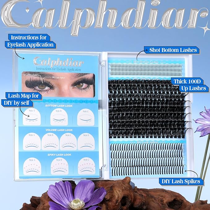 calphdiar Lash Clusters DIY Lash Spikes Eyelash Clusters 436pcs 100D Fluffier Lashes Clusters Spiky Individual Lashes with Bottom Lashes 5-21mm False Eyelashes D-Curly Manga Cluster Eyelash Extensions