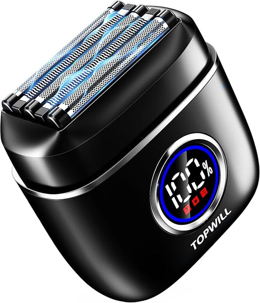Electric Razor for Travel Men – 5 Blade Portable Foil Shaver with High-Speed Motor for Beard & Mustache Close Shave, Waterproof Wet/Dry Use, Mini Cordless USB-C Rechargeable, Black