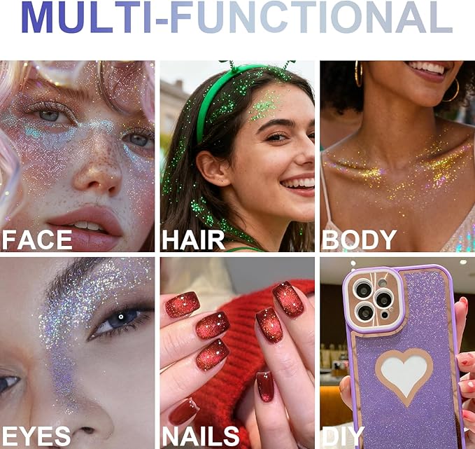 1PC Roll-on Holographic Body Glitter Gel for Body, Hair, Face, Chameleon Color Changing Glitter Gel Under Light, Chunky Mermaid Sequins Festival Party Rave Accessories Shimmer Makeup (Glint-Rainbow)