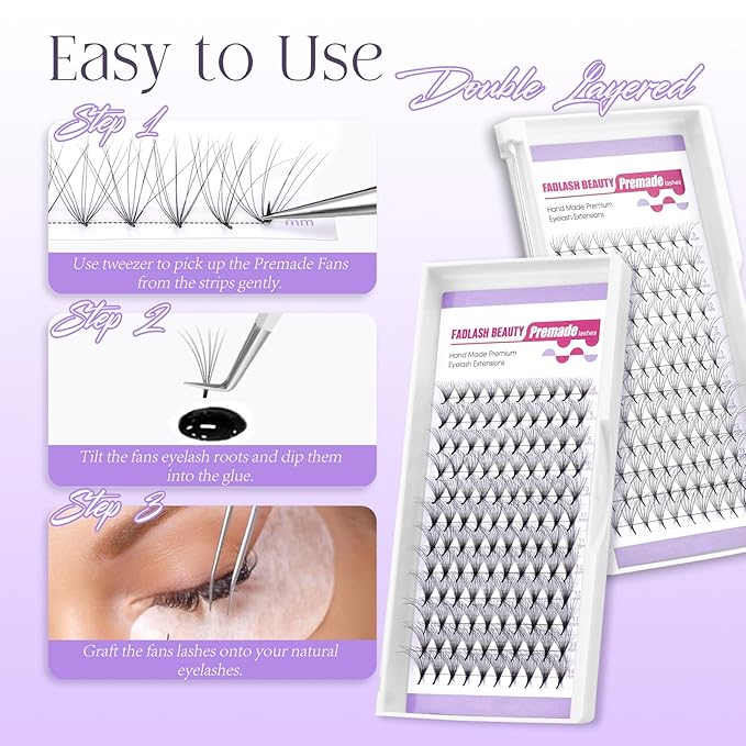 Premade Lash Fans Double Layers 0.07 D Curl Volume Pre Made Fans Eyelash Extensions 10D Thickness Fluffy Premade Easy Fan Lashes (10D-0.07D-9mm)
