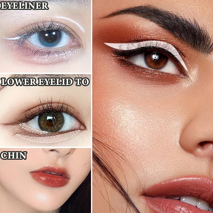 12 PCS White Eyeliner Pencils,Professional Long Lasting Waterproof Makeup Pencils,Highly Pigmented Inner Corner Eye Highlighter Eyeliner Pencil White Eye Liner Pen Sets for Women