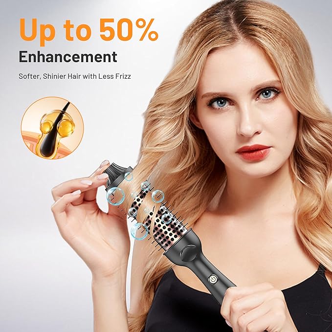 Thermal Brush, 3-in-1 Curling Iron - 30s Fast Heat, 4 Temp Settings (300℉-400℉), Anti-Scald Design for Loose Curls, Straight Hair & Volume (Home & Travel Use)
