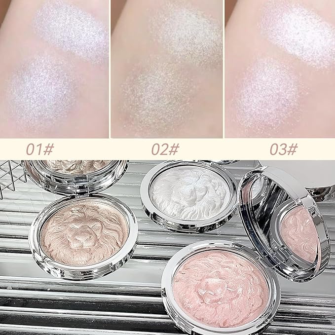 K'APEINE Face Highlighter Palette, Pearl Shimmer Single Glitter Eyeshadow High Glossy Face Makeup Palette Natural Sparkling Highlighter Makeup Palette Smooth Baked Lasting Shining Makeup Kit-02