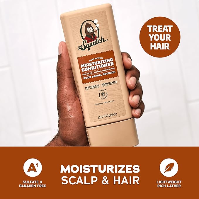 Dr. Squatch Natural Men's Shampoo and Conditioner Set - Healthy, Full Looking Hair - Wood Barrel Bourbon Natural Shampoo and Conditioner for Men (11 fl oz, 2-Pack)