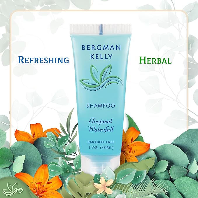 BERGMAN KELLY Rectangular Hotel Soap Bars, Shampoo & Conditioner 3-Piece Set (1 oz each, 150 pc, Tropical Waterfall), Delight Guests w/Invigorating & Refreshing Bulk Travel Size Hotel Toiletries