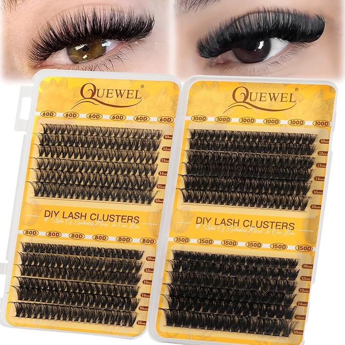 QUEWEL 426PCS Eyelash Clusters 60D+80D+100D+150D Wispy Lash Clusters 10-18mm Cluster Lashes Individual Lashes Clusters Reusable for Natural DIY Cluster Eyelash Extensions for Beginners