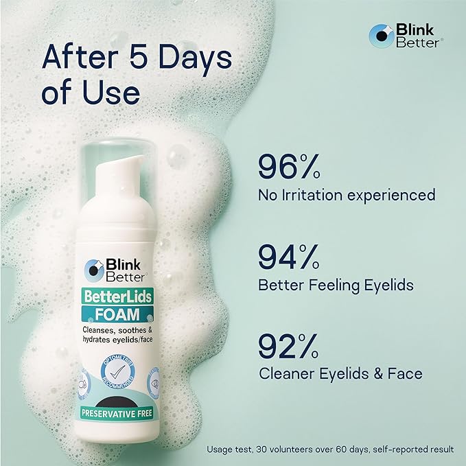 BlinkBetter BetterLids Eyelid Foam Cleanser – Tea Tree Oil Face & Eyelid Wash with Ectoin, Centella, Beta Glucan & Panthenol – 4-in-1 Hydrating, Soothing, Purifying Formula – 2 oz- Preservative Free