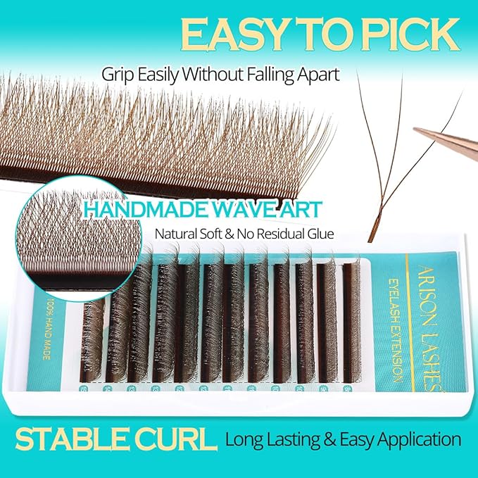 W Lash Extensions 3D Eyelash Extensions Volume Premade Fan Individual Lashes Matte Brown W Lashes 12 Rows(Brown-3D-W-0.07C-15mm)