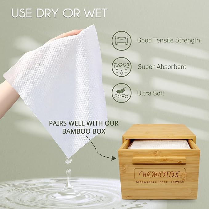 WOWOTEX Disposable Face Towel Biodegradable Large Dry Face Wipes 240 Count/4 Box Extra Thick Soft Clean Facial Towels for Sensitive Skin, Makeup Removing, Facial Cleansing, Nursing, Travel, 10"×12"