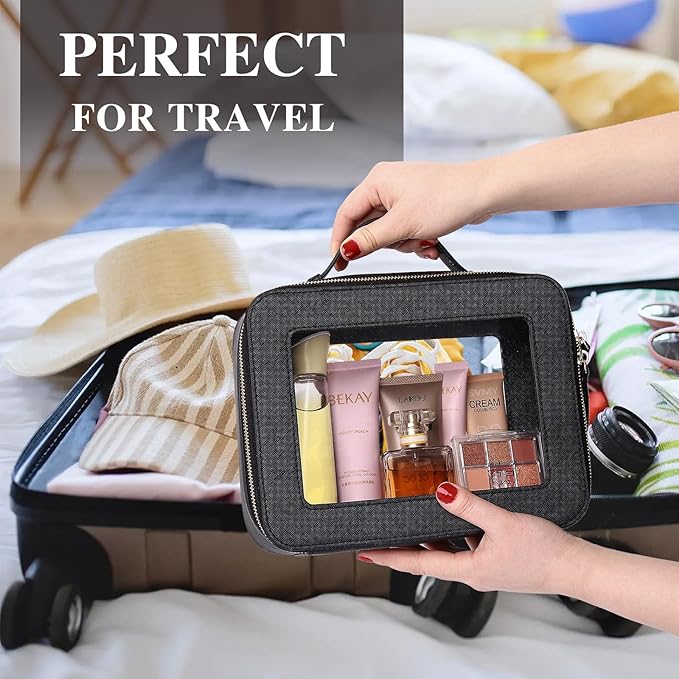 Pinkmik Clear Makeup Bag Waterproof Travel Case for Cosmetics and Toiletries Women's Purse Organizer and Clear Car Bag with Zipper (Black, L+M+MINI)