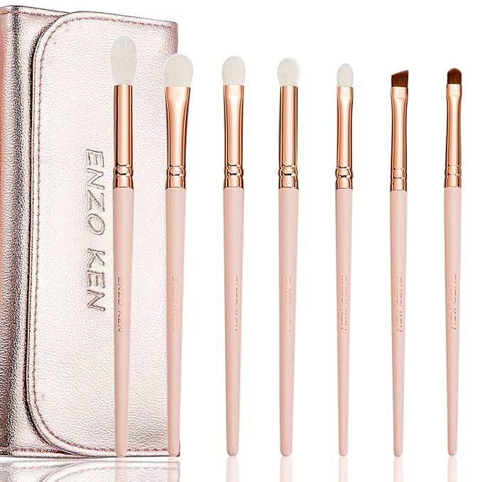 ENZO KEN Natural Goat Hair Eye Shadow Brush Set Professional, Blending Eyeshadow Brush Set with Case, Small Nose Contour Brushes, Natural Hair Eyeshadow Brushes, Eye Brush, Eyeshadow Blending Brush.