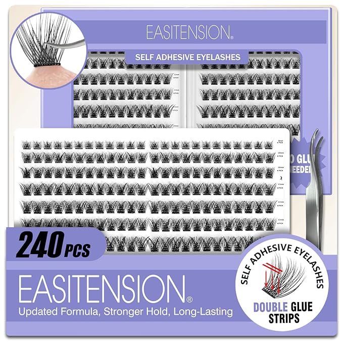 Self Adhesive Eyelashes 240 PCS Clusters Kit Lash Clusters DIY Eyelashes Pre Glued No Glue Needed No Remover No residue 8-16mm Thick Individual Lashes