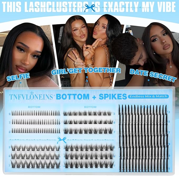 Bottom Lash Clusters with Spikes 4 Styles Bottom Lashes with 12-22MM Upper Spikes Eyelash Clusters Match Dramatic Cluster Eyelash Extensions DIY Evil Lash Extensions by TNFVLONEINS