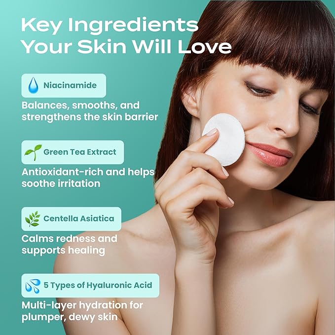 Body Restore Niacinamide Toner Pads – Valentines Day Gifts for Her and Him, Korean Skin Care, Face Wipe with Hyaluronic Acid, Travel Essentials, Birthday Gifts for Women and Men – Cooling Jelly