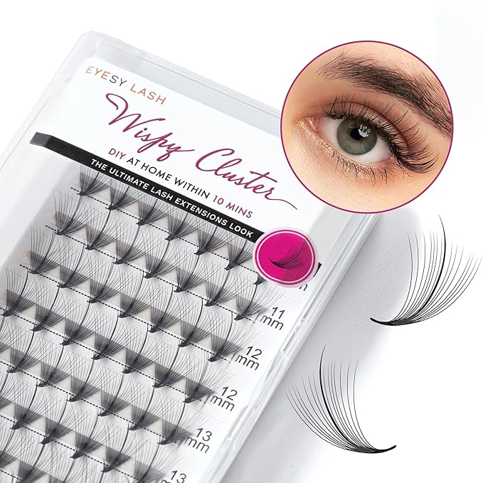 DIY Wispy Individual Lash Clusters 96pcs 20D C Curl 0.07 9-16mm Mixed Lengths - Eyelash Clusters Wispy Volume Natural Look Eyelash Extension at Home by Eyesy Lash