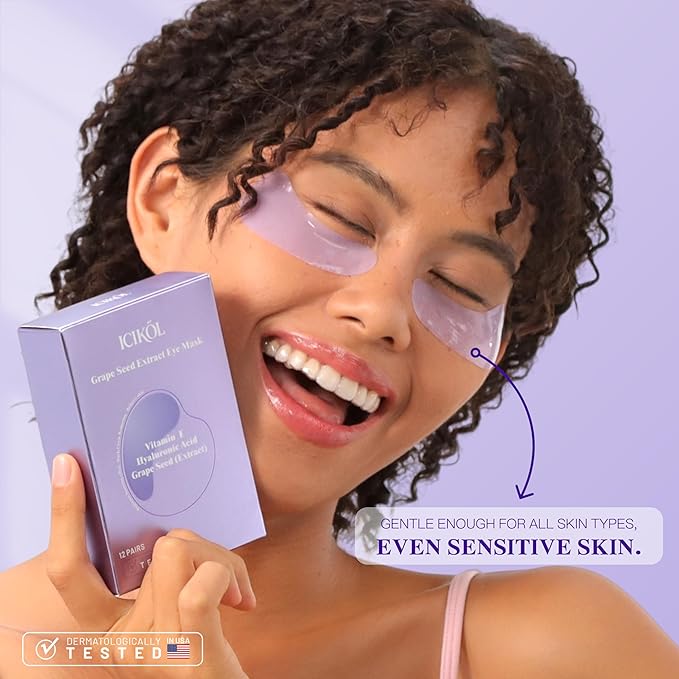 ICIKOL Collagen Under Eye Patches for Puffy Eyes and Dark Circles, Under Eye Mask for Radiance Boost, Deep Hydrating Undereye Mask Patches for Treatment with Women Beauty (24 Pairs, Grape seed)