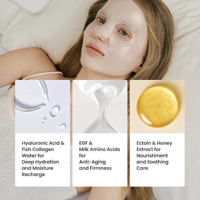 PO:DL Hyaluronic Hydrogel Mask with Collagen Niacinamide | Elasticity Wrinkle Improvement Pore Care Glow Skin| Overnight Soothing Deep Hydration Spa Facial Mask | Korean Skin Care 1.48oz x 4ea