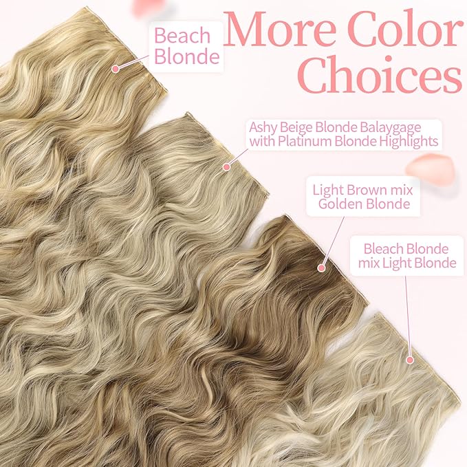 KooKaStyle Beach Blonde Hair Extensions Clip in Synthetic Highlight Hair Extensions Long Wavy 4PCS Thick Hairpieces 20 Inch for Women
