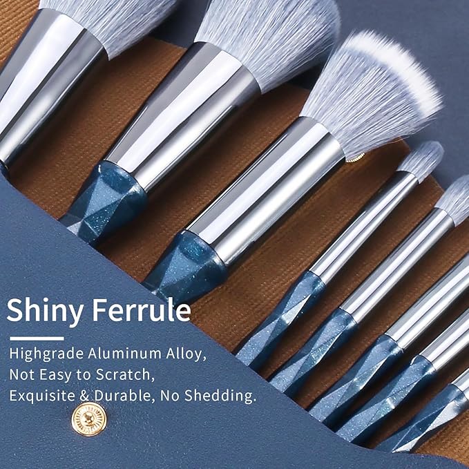 ENZO KEN Sapphire Blue Makeup Brush Set Professional, Vegan Makeup Brushes Set, Makeup Brush Set with Case, Glitter Cosmetic Brushes Makeup Set, Make up Brushes Vegan, Make up Brushes Set Professional