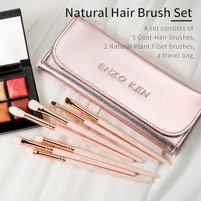 ENZO KEN Natural Goat Hair Eye Shadow Brush Set Professional, Blending Eyeshadow Brush Set with Case, Small Nose Contour Brushes, Natural Hair Eyeshadow Brushes, Eye Brush, Eyeshadow Blending Brush.