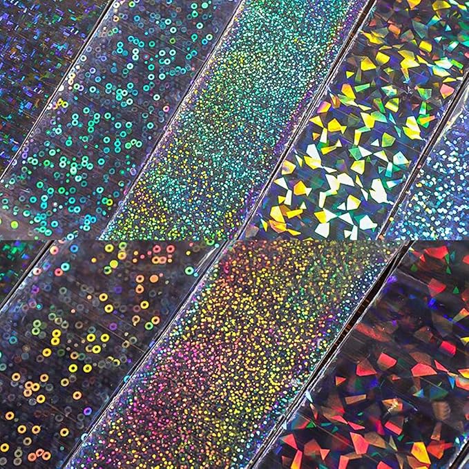 10Pcs Aurora Nail Foil Laser Nail Transfer Foil for Long Short Acrylic Nails Starry Sky Holographic Nail Art Stickers DIY Manicure Decoration Design Stickers Decals for Women