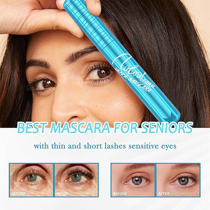 Mascara for Older Women 60 plus, Waterproof Volumizing Mascara for Seniors with Thinning Lashes, Smudge-proof Long Lasting Máscara Black Volume and Length for Sensitive Eyes, Hypoallergenic Mascaras