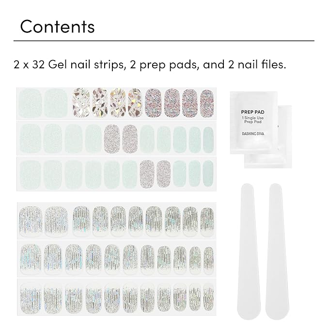 Dashing Diva Gloss Nail Strips Bundle - The Glam Collection - Meteor Shower & Going Platinum - UV Free, Chip Resistant, Long Lasting Gel Stickers - Contains 2 Sets