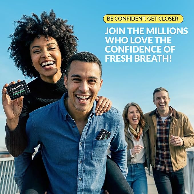 Zelmin's Minty Mouth Breath Freshener - (5 Pack) Long Lasting Bad Breath Treatment for Adults, Instant Freshness Helps with Dry Mouth, Natural Breath Mints for Travel, Alcohol-Free, Keto, Gluten-Free