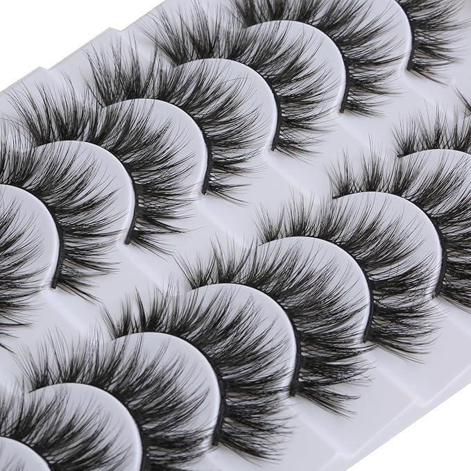 SUNWELL False Eyelashes 16mm Mink Lashes Cat Eye Lashes Strips 8D Fluffy Faux Mink Lashes Soft Wispy Luxury Volume Fake Lashes 10 Pairs Pack