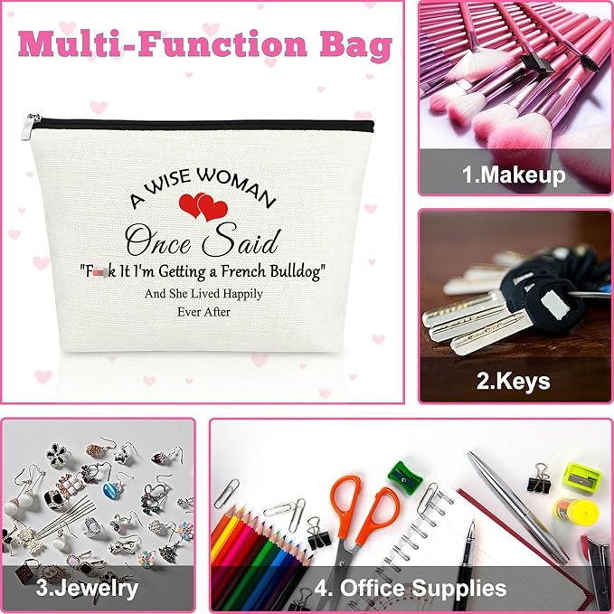 Mxrymvu Funny Gifts for French Bulldog Lovers French Bulldog Theme Makeup Bag Inspirational Birthday Gifts for Women Animal Gift Travel Cosmetic Bags Birthday Thanksgiving Mother's Day Christmas Gift