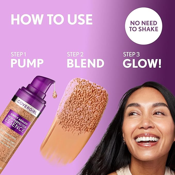 CoverGirl Simply Ageless 45 Medium-Olive Liquid Foundation Bundle with Blending Brush, Skincare Makeup with Bakuchiol & Acid