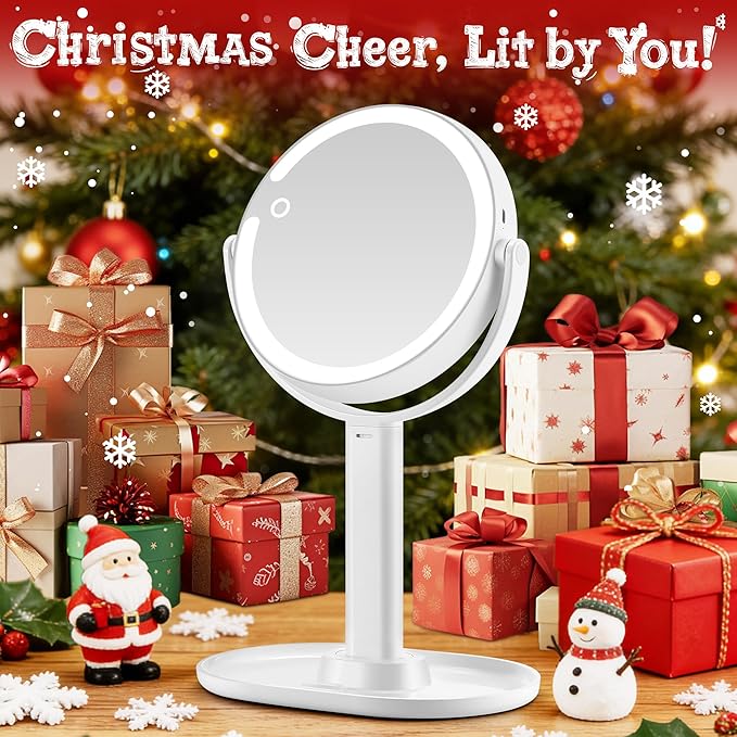 Makeup Mirror with Lights, Double Sided 1x/30x Magnifying Mirror with Light, Rechargeable 3 Color Lights and Adjustable Brightness, 360° Rotation Detachable Comes with Tweezer(White)
