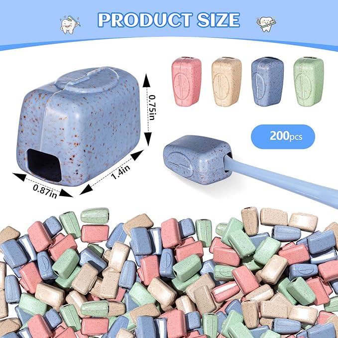 200 Pack Toothbrush Covers Portable Toothbrush Protector Coverings Clips Toothbrushes Caps Protector Family Toothbrushes Case for Travel, Camping, Bathroom(4 Colors)